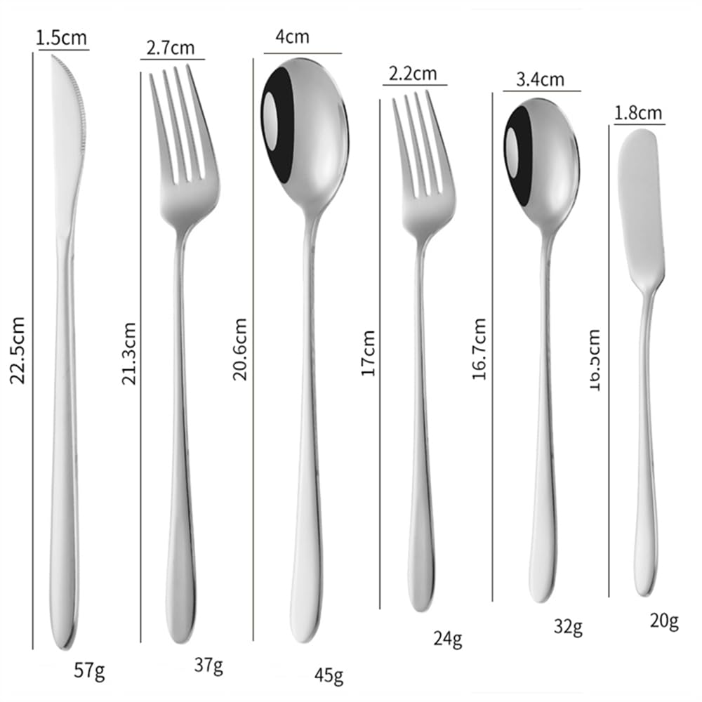 Set de couverts en acier inoxydable 18/8 de qualité supérieure, 48 pièces, couteaux, fourchettes, cuillères, cuillères à dessert, couteau à beurre, poli brillant, argenté (ensemble de 48 pièces)