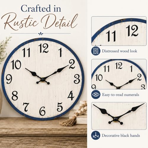 Image of CHYLIN Wall Clock Silent Non-Ticking Battery Operated Blue Simple Modern
