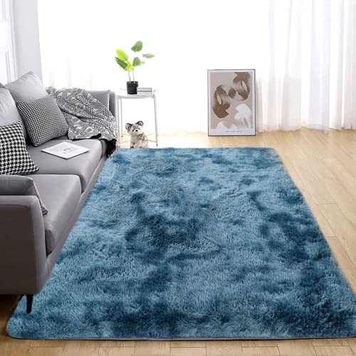 LYKEJI Tapis, Tapis de Chambre, Moelleux à Poils Longs, antidérapants d’intérieur Extra Doux et Confortables pour Salon, Chambre à Coucher, Filles, garçons (Bleu,...
