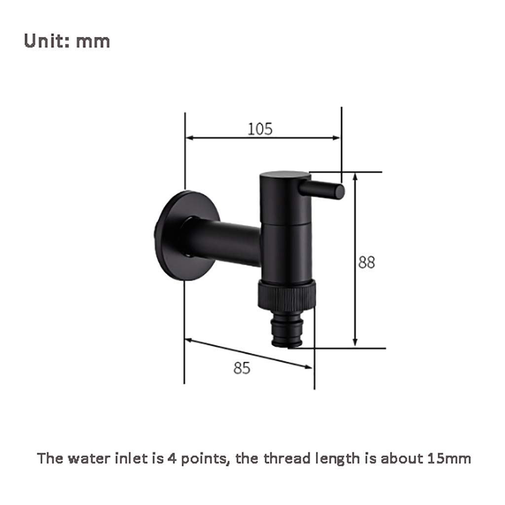 Natudeco Wasserhahn G1/2“ – Edelstahl Schwarz, Einloch, Für Waschmaschine, Kaltwasser, Ohne Tropfen