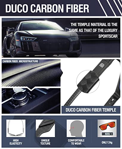 Image of DUCO Square Polarized Sunglasses for Men Women Large Flat Top Shield Sun Glasses UV400 Protection Carbon Fiber Shades DC8230