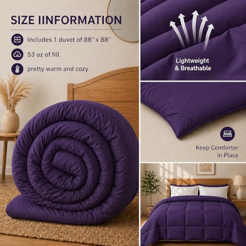 Image of Luxury Hotel Collection Cotton Comforter | All-Season Lightweight Quilt for Hot Sleepers | Plush, Breathable & Box-Stitched (Twin /Twin XL) Purple