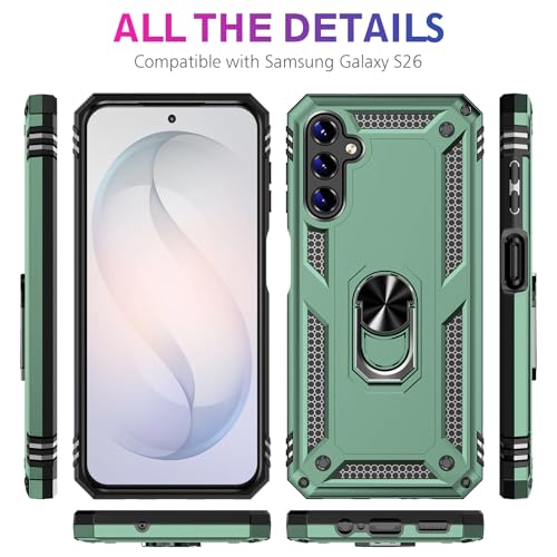 Image of for Samsung Galaxy S26 Case with Screen Protector, Heavy Duty Military Grade Shockproof Rugged Protective Cover for Samsung S26 Phone Case with Metal Ring Magnetic Kickstand (Green)