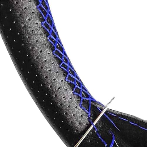 AUTOZOCO Housse de volant avec aiguilles et fil, couverture de volant, protecteur de volant à coudre, housse de volant antidérapante, convient pour un diamètre de 37/38 cm, noir avec fil bleu