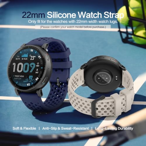 Image of 22mm Soft Silicone Watch Straps Compatible with Huawei Watch GT 6 Pro /6 /5 /4 /3 /2, 22mm Quick Release Sport Band with Ventilated Holes, Compatible with Amazfit Active Max Strap