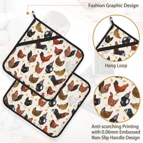 Rooster-Chicken-Farm-Pot-Holder-Set-of-2Heat-Resistant-Potholders-Oven-Hot-Pads-for-Kitchen-Cooking-Baking-BBQ Rooster Chicken Farm Pot Holder Set of 2Heat Resistant Potholders Oven Hot Pads for Kitchen Cooking Baking BBQ