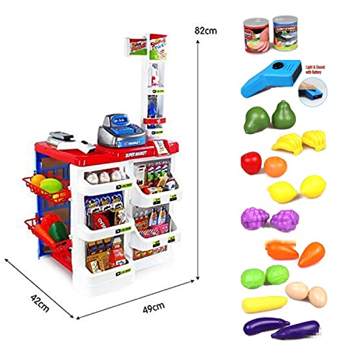 Image of Kids Supermarket Playset - Pretend Grocery Store Checkout Counter with Cash Register, Scanner, Shopping Cart & Accessories | Multicolor Role Play Shop Toy for Boys & Girls