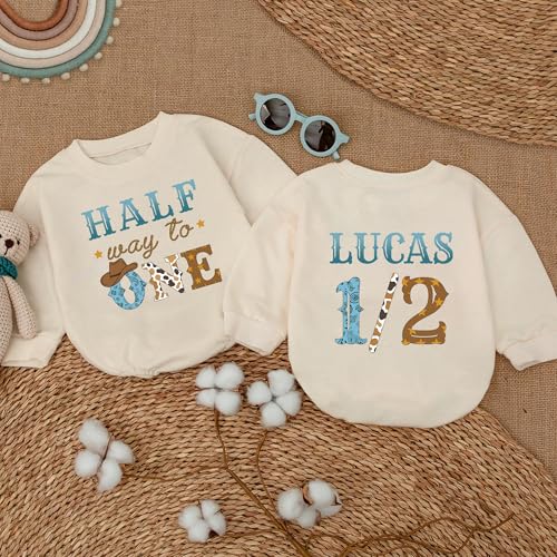 Personalized Dino Half Birthday Romper Featuring T-Rex and Stegosaurus Clipart, Half Birthday4