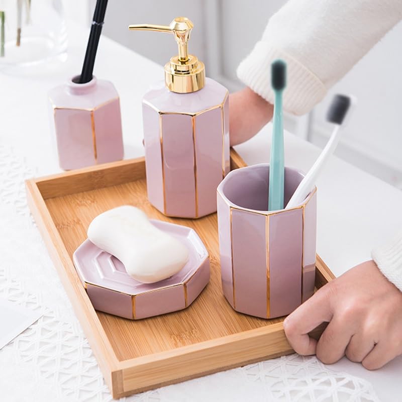 Gold Ceramic Bathroom Wash Set Mouthwash Cup Hand Sanitizer Bottle Toilet image 4