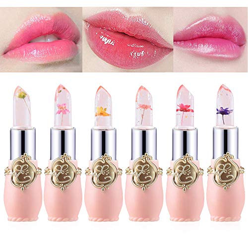 SURBEAV 6 Pack Jelly Flower Lipsticks, Crystal Lipstick, Magic Temperature Change Color Lip