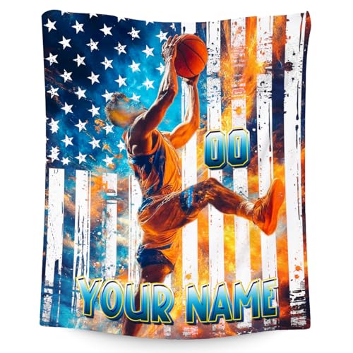 Basketball Blanket for Boys, Custom Kids Blankets, Personalized Gifts with Name, Sports Theme Throw, Soft Fleece Throw for Team Player, 40"x50"