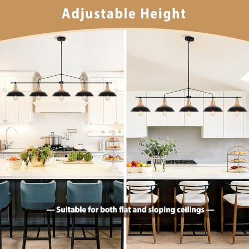 Image of Modern Linear Chandelier 5-Light Black and Gold Chandelier Dia 61''