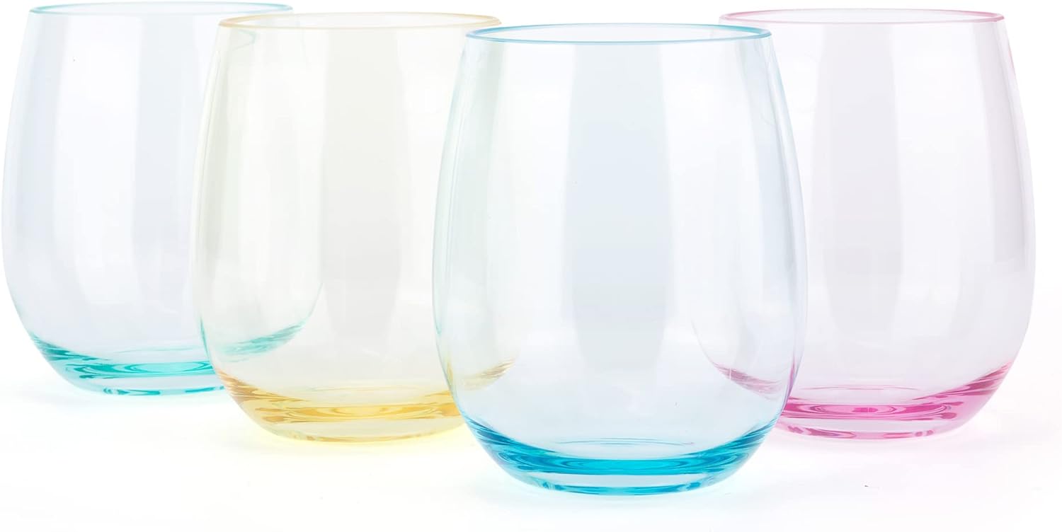 KX-WARE Unbreakable 18-ounce Acrylic Stemless Wine Glasses, Set of 4 Multicolor