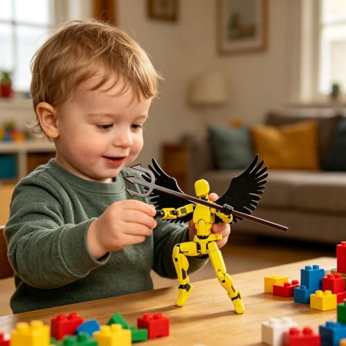 Image of 2-Piece Set Dummy 13 Action Figure, Desktop Decorations for Creative Display, DIY Assembly Toys with Articulated Joints, Blue and Yellow Figures with Wings and Weapons Set