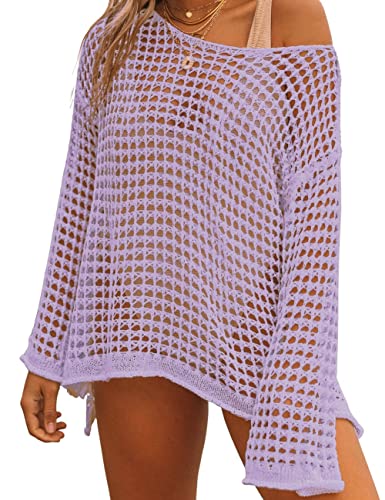 Image of Bsubseach Crochet Cover Up Women Sexy Hollow Out Swim Coverup Summer Outfit | Long Sleeve Beach Cover Up, One Size Fits All, Flattering for All Body Types, Chic Crochet Top, for Vacations & Lounging
