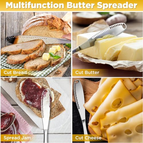 Butter Knife - 3 in 1 Stainless Steel Spreader Serrated Edge Shredding Slots Easy to Hold for Bread Butter Cheese Jam Slicer - Image 6