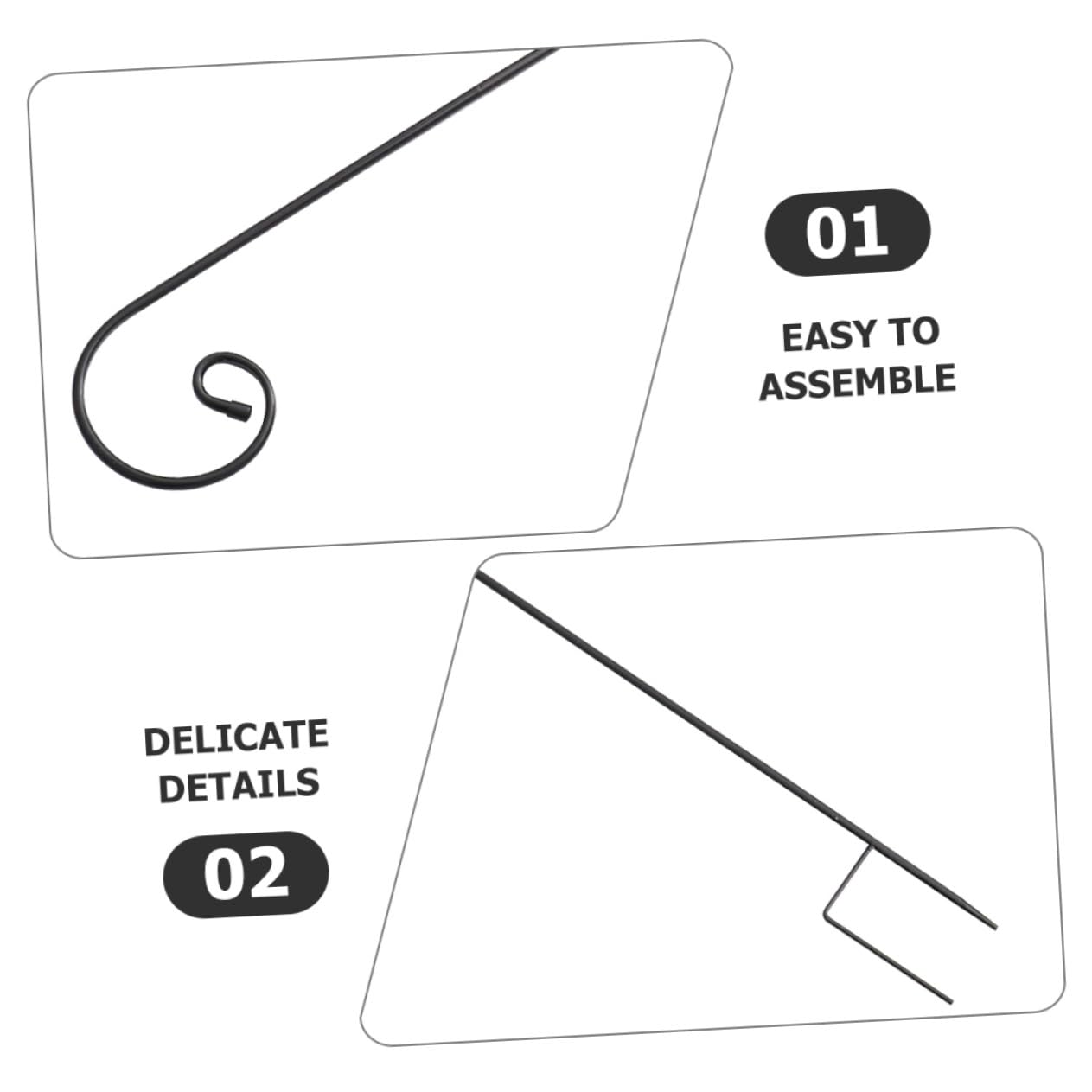 Lurrose Crochets en Fer Noir Résistants la Rouille pour Jardin Extérieur, Faciles à Assembler et Démonter, Support pour Mangeoires à Oiseaux et Lampes Solaires, Lot de 2 Pièces Vintage