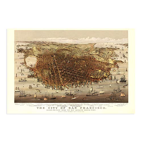 Historix Vintage 1878 City Of San Francisco Map Art - 24X36 Inch Vintage Map Of San Francisco - Birds Eye View From The Bay Looking Southwest - San Francisco Map Poster - Bay Area Map Poster #TOP6