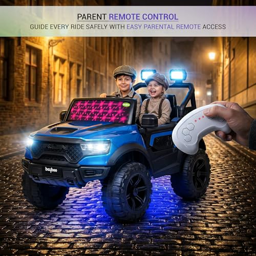 Image of Baybee 4x4 TurboX Pro Electric Car for Kids with Remote Control | Baby Electric Rideon Cars with Swing Mode, RGB Lights & Music | Rechargeable Battery Operated Jeep for Kids 2+ Years (Metallic Blue)