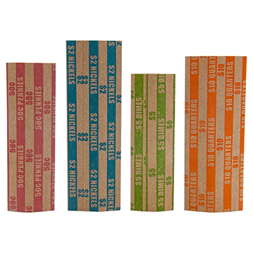 Image of DGBDPACK 125 Assorted Flat Coin Wrappers, 25 Dimes, 25 Nickels, 25 Pennies, 50 Quarters Convenient Pack