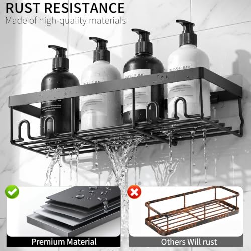 Image of Moforoco Shower Caddy Shelf Organizer Rack, Self Adhesive Black Bathroom Shelves Basket, Home Farmhouse Wall Inside Organization and Storage Decor Rv Accessories, First Camper Apartment Essentials