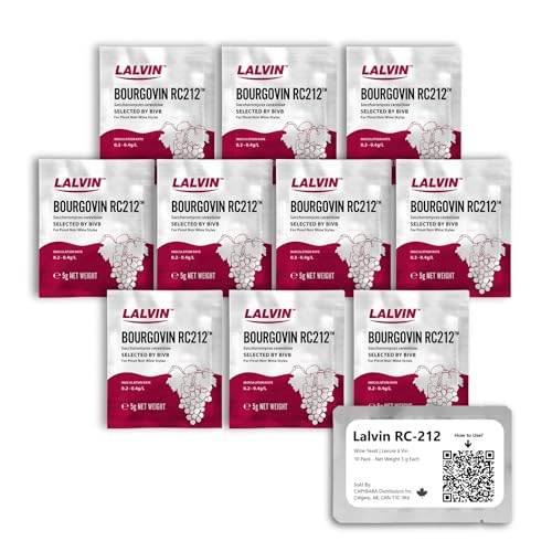 lalvin rc-212 wine yeast 10 pack - make wine cider mead kombucha at home - 5 g sachets - saccharomyces cerevisiae - sold by capybara distributors inc
