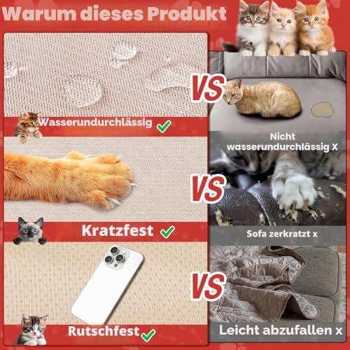 Loiion Katzenschutz Sofa, Couchdecke Katze Kratzfest Khaki, 380 x 230cm – Ansicht 5
