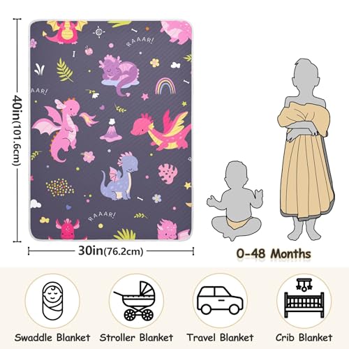 Image of Qilmy Cute Dragons Baby Blanket for Boys Girls Kids with Soft Cotton, Cute Cozy Warm Nursery Receiving Swaddle Blanket for Toddler Infant Crib, 30 x 40 Inch
