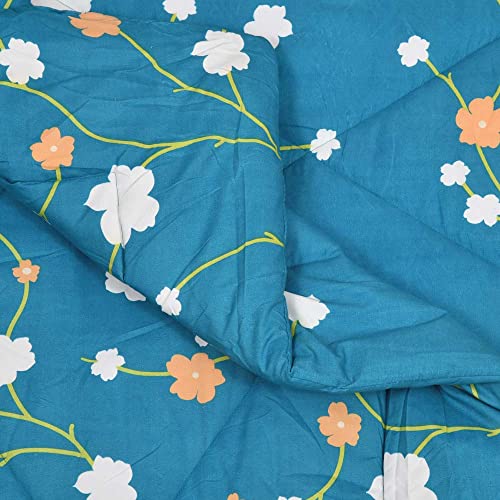 Image of haus & kinder Pastel Colors Warmth Microfibre Reversible Comforter for Winter, Double Bed Size, Blue Floral