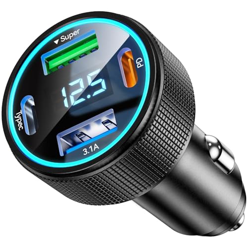 NEUTYPECHIC Bil 4-portars cigarettändare, 66W snabbladdning USB-uttag, PD 30W USB C billaddare, modeller 12 V/24 V billaddningsbatteri för cigarettändare, mobiltelefon