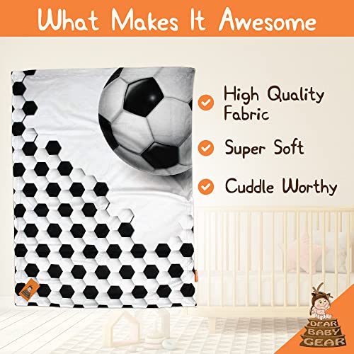 Image of Dear Baby Gear Sports Deluxe Baby Blanket - Double Layer Reversible, Milestone & Infant Gifts for Girls and Boys - Toddler Blankets - Soccer Ball and Pattern - 40 inch x 30 inch