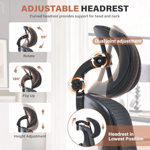 Image of Ergonomic Office Chair with Footrest - 400lbs Heavy Duty Mesh Desk Chair, 5D Armrests, 3D Lumbar, 5 Level Backrest, Adjustable Headrest, Reclining High Back Swivel Chairs for Home Office