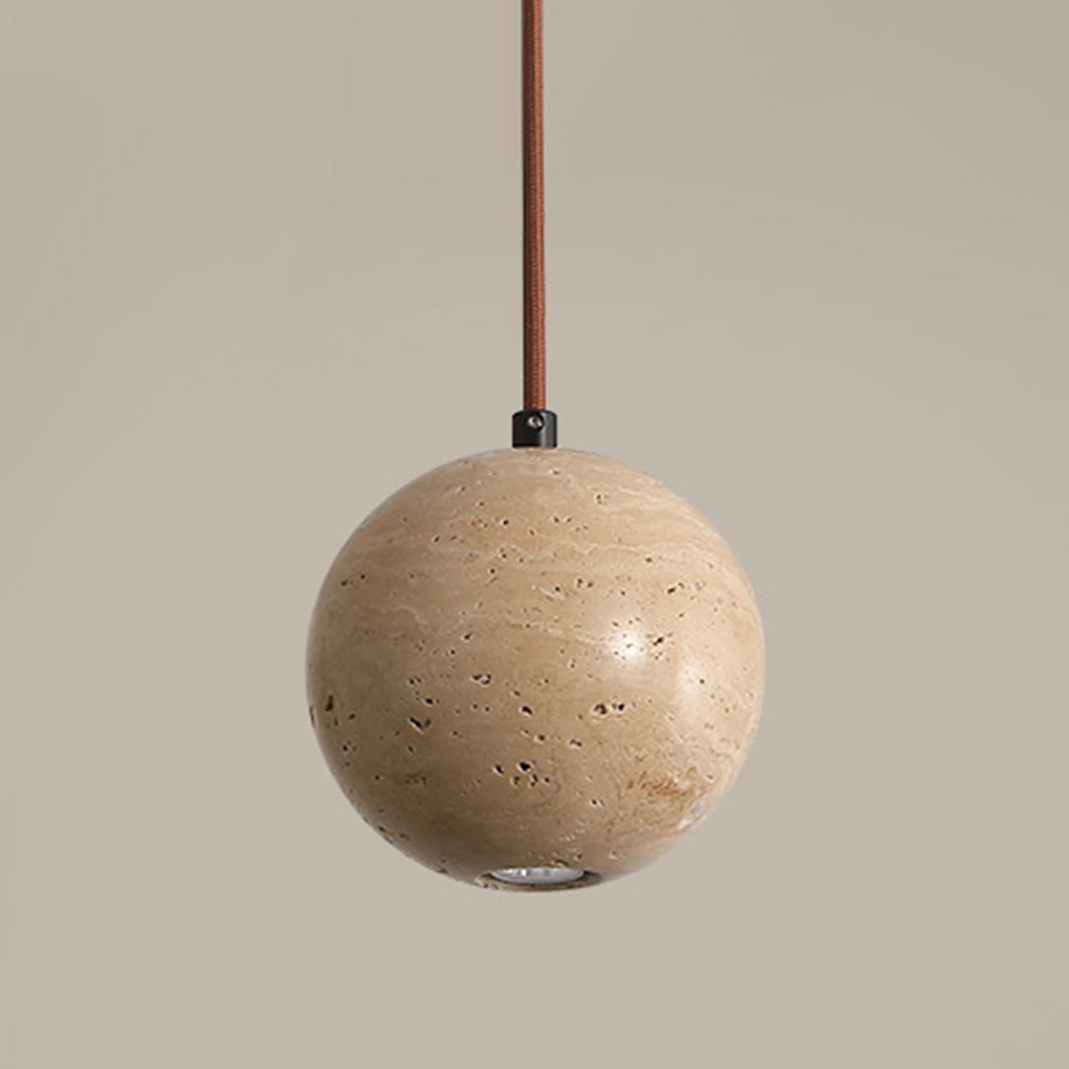 MTNROO Natural Travertine Elegant Pendant Lamp Japanese Wabi-sabi Style Hanging Light Single Head Spherical Shape Chandelier Creative Vintage Ceiling Lighting Fixture for Bedroom Bar Foyer
