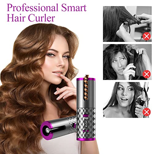 Automatic Curling Iron, Cordless Auto Hair Curler, Ceramic Rotating Hair Curler With 6 Temps & Timers, Portable Rechargeable Curling Wand, Auto Shut-Off, Fast Heating Iron For Styling #TOP3