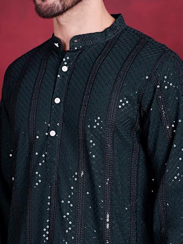 Image of Jompers Men's Regular Fit Rayon Sequins Chikankari Embroidered Kurtas