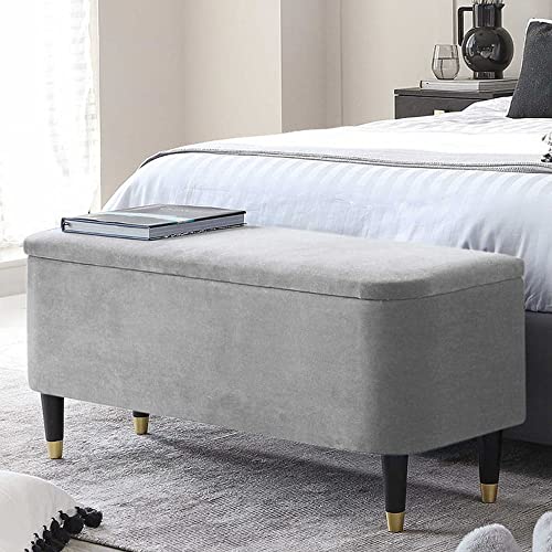 Image of Clarence Dark Teal Velvet Ottoman Storage Bench pouffe Puffy Couch Settee 2 Seater Sofa for livingroom Bedroom Office (Grey)