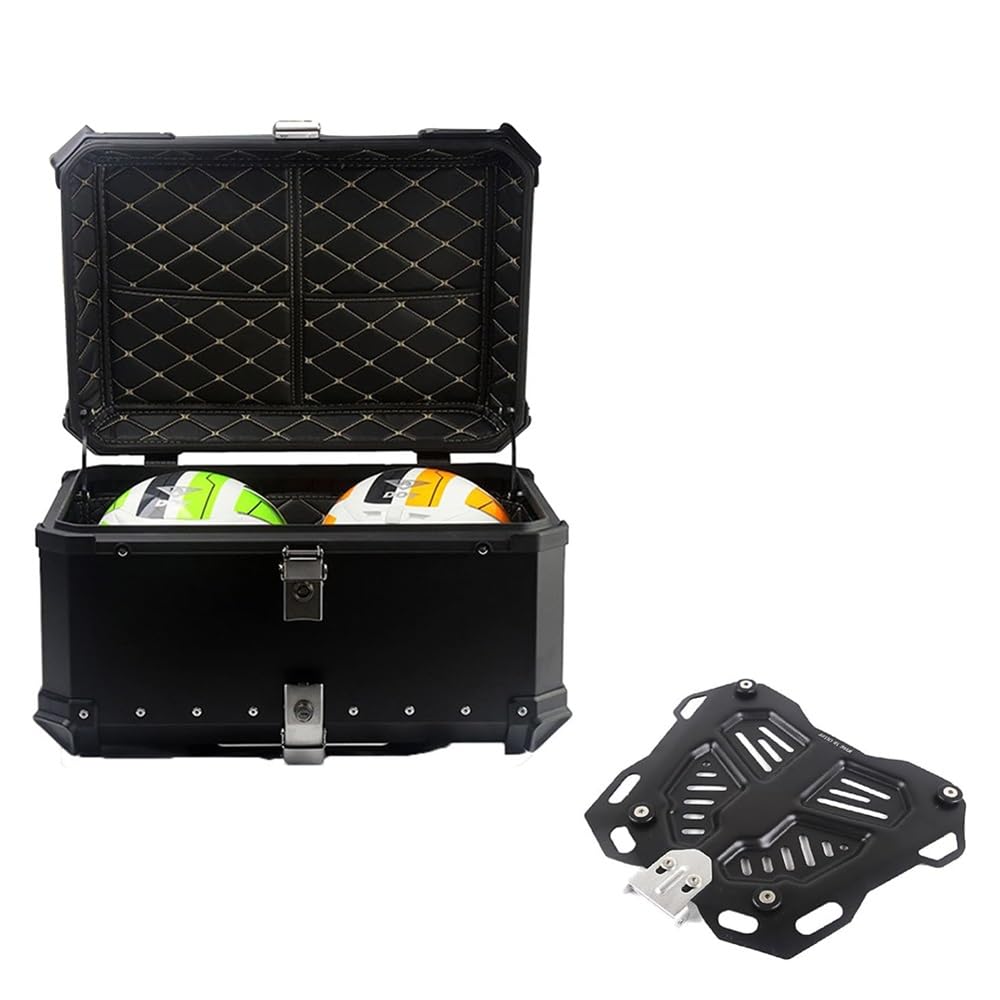 Coffre Valise Moto Universel 28-100L Top Case Aluminium Moto, Coffre Topcase avec Serrure de Sécurité, pour Casque Moto(Noir,80L)