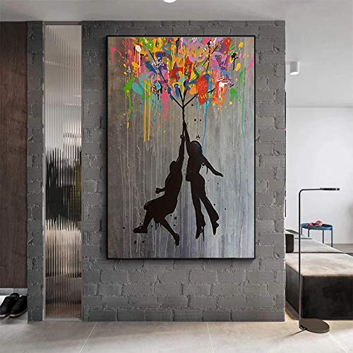 Toile Banksy Fille au Ballon pour Salon Moderne | Tableau Street Art Graffiti 50x70cm