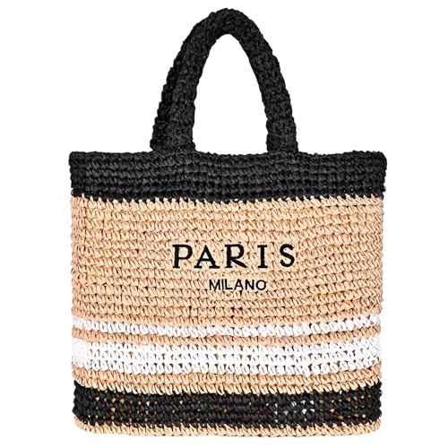 Bolso grande de playa de paja tejido para mujer miniatura 1