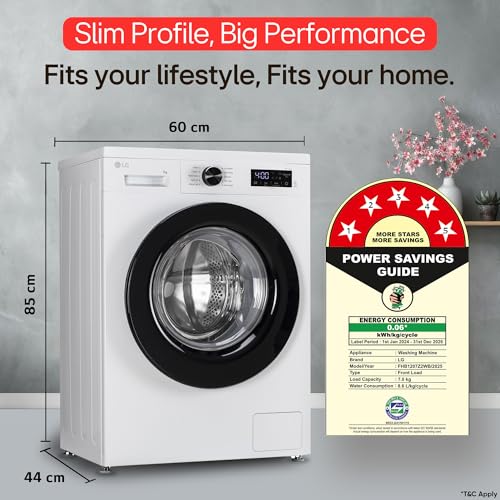 Image of LG 7 Kg 5 Star Steam, Inverter Direct Drive Technology, 6 Motion DD, Fully-Automatic Front Load Washing Machine (FHB1207Z2WB, In-Built Heater, Dial + Full Touch Buttons & LED Display, Essence White)