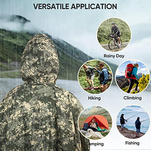 Image of PTEROMY Hooded Rain Poncho for Adult, Waterproof Lightweight Unisex Raincoat for Hiking Camping Emergency