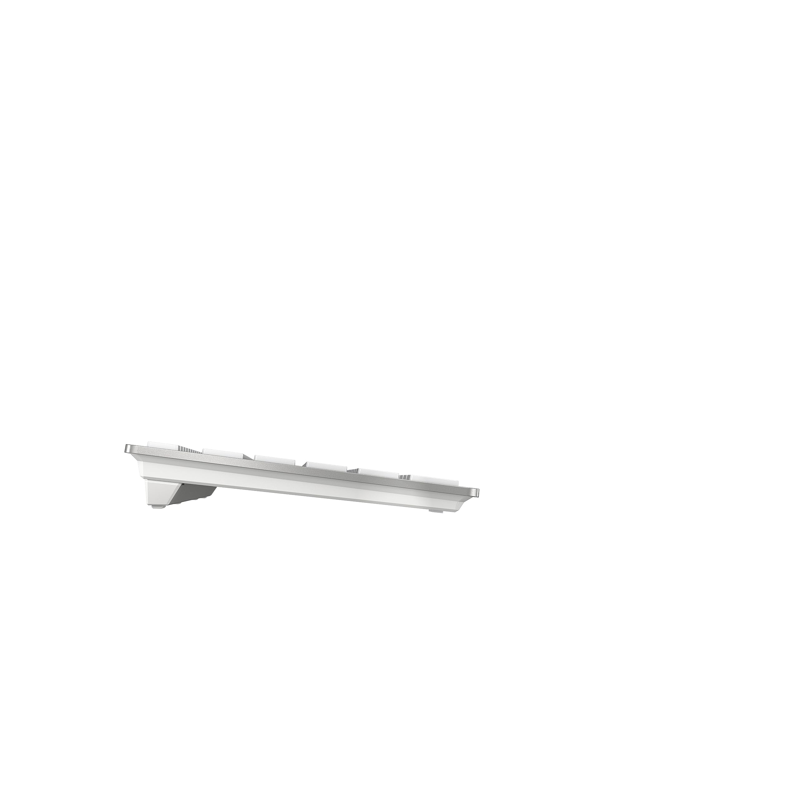 CHERRY KW 9100 SLIM FOR MAC, Tastiera Mac Senza Fili, Layout per gli USA (QWERTY), Connessione Bluetooth o Wireless 2,4 GHz, Tasti Piatti, Ricaricabile, Bianco-Argento
