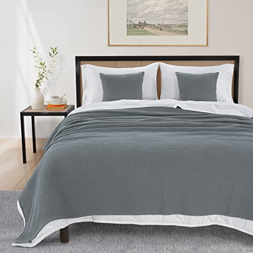 Hillfair 100% Cotton Blankets- Queen Blanket With 2 Throw Pillow Covers - Waffle Soft Skin Friendly Cotton Blanket- Queen Bed Blankets– All Season Cotton Throw Blanket– Silver Queen Cotton Blankets #TOP3