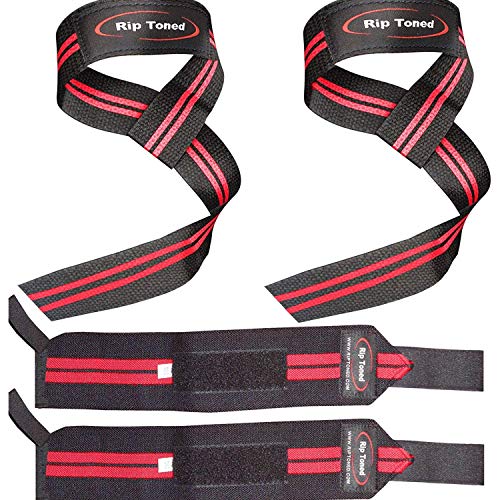 Rip Toned Lifting Straps + 13-inch Wrist Wraps Bundle (1 Pair of Each) for Weightlifting, Workout, Gym, Powerlifting, Bodybuilding