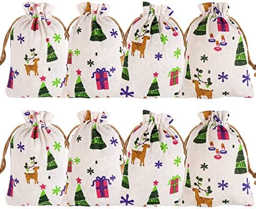 LOKIPA 12pcs Christmas Jute Burlap Gift Bags with Drawstring , 10 x 14cm Jute Burlap Sack Pouch