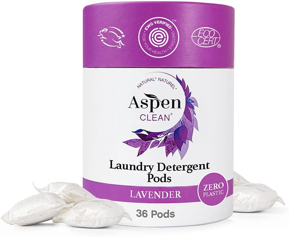 - Aspen Clean Lavender Laundry Pods, New and Improved Packaging, Zero Plastic, EWG Verified™, Hypoallergenic Natural Laundry Detergent - 36 Count
