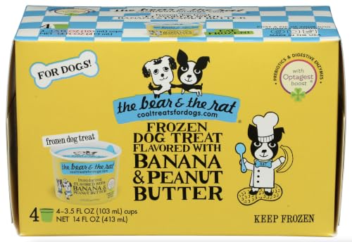 The Bear And The Rat Frozen Dog Ice Cream Cups Banana Peanut Butter Flavor Human Grade Frozen Dog Treats with Prebiotics & Digestive Enzymes Gut Health Support 4-Pack Pup Cups