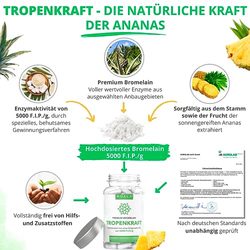 Bromelain Nuala Naturals 6000 F.I.P. hochdosiert pro Tagesdosis