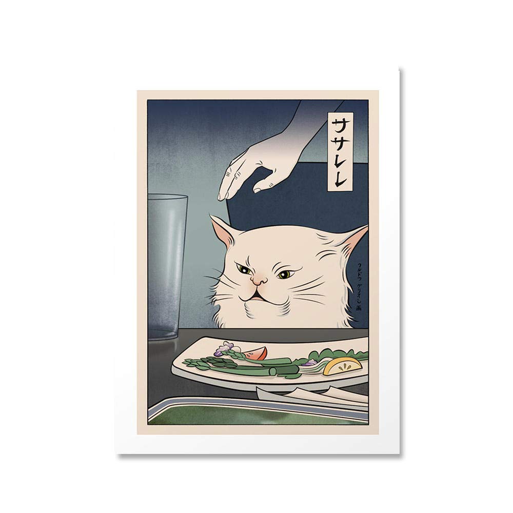 Amazon.co.jp: 猫に怒鳴る女性は食べ物を食べるポスターとプリント