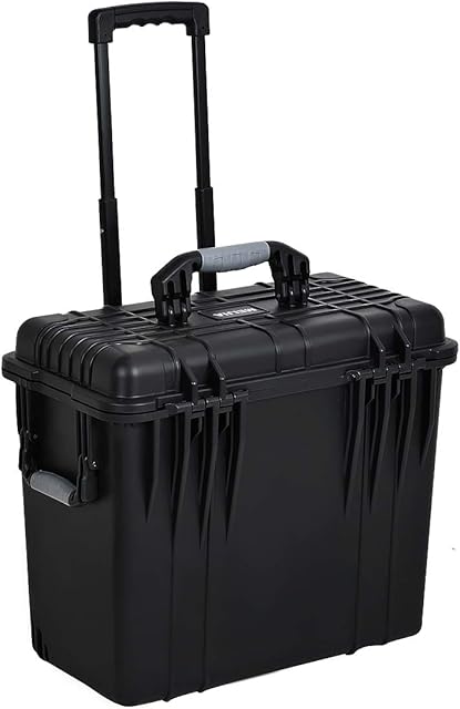 MEIJIA Waterproof Rolling Protective Case,Hard Camera Case,Dry Case,Hard Case with Retractable Pull Handle and Wheels,Foam Inserted, Elegant Black,16.93X9.61 X13.42 inches